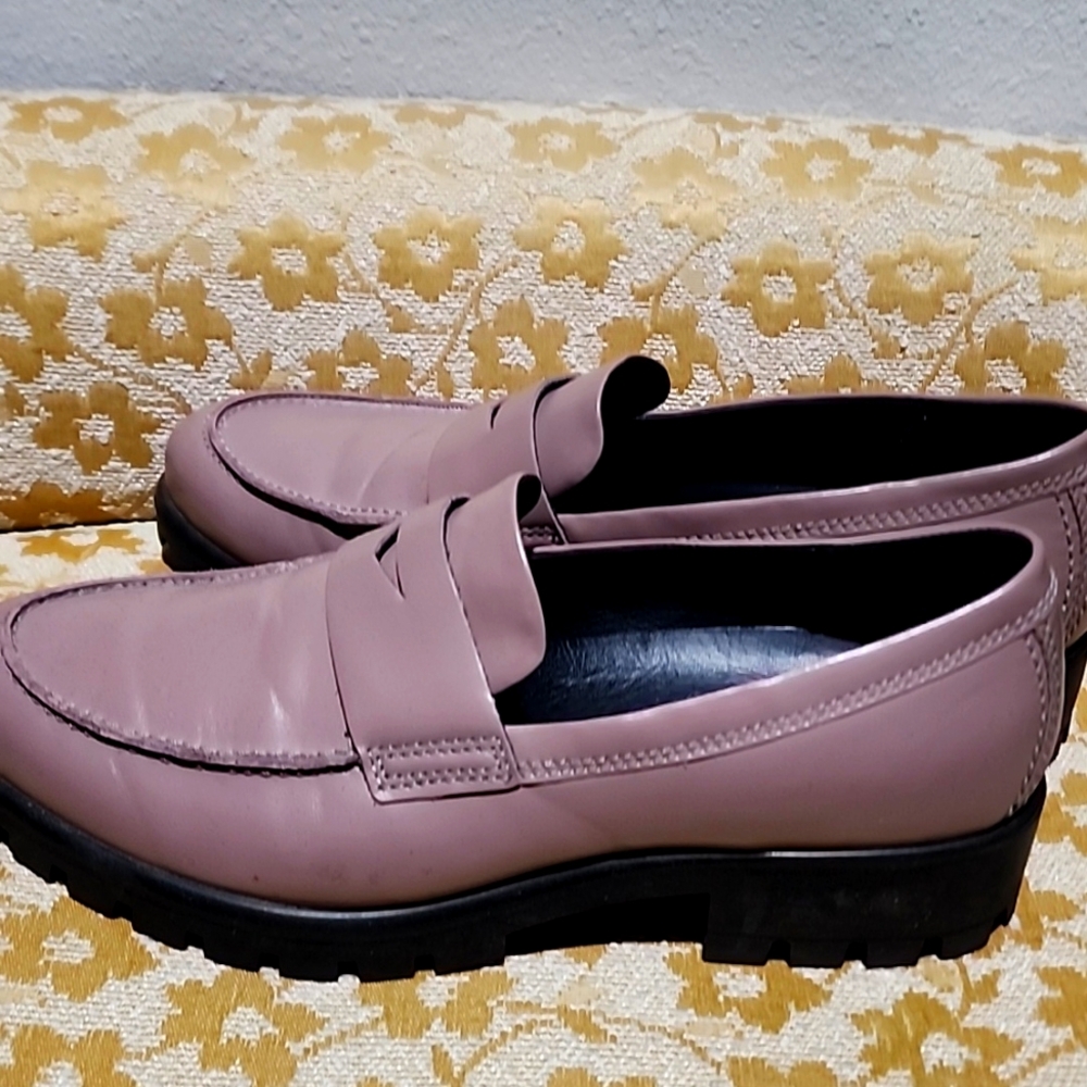 ECCO Chunky Travtech Leather Loafers Taupe Slip-On  Comfort Shoes size EU 41